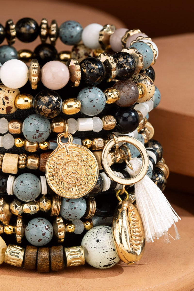 URBANISTA  9 Layered Natural Stone & Bead Stack Bracelets