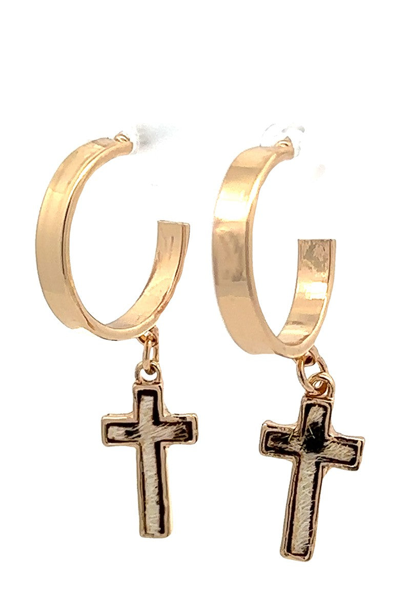 URBANISTA Cow Print Cross Earrings