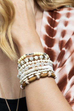 URBANISTA Ivory Mixed Bead Stack Bracelets