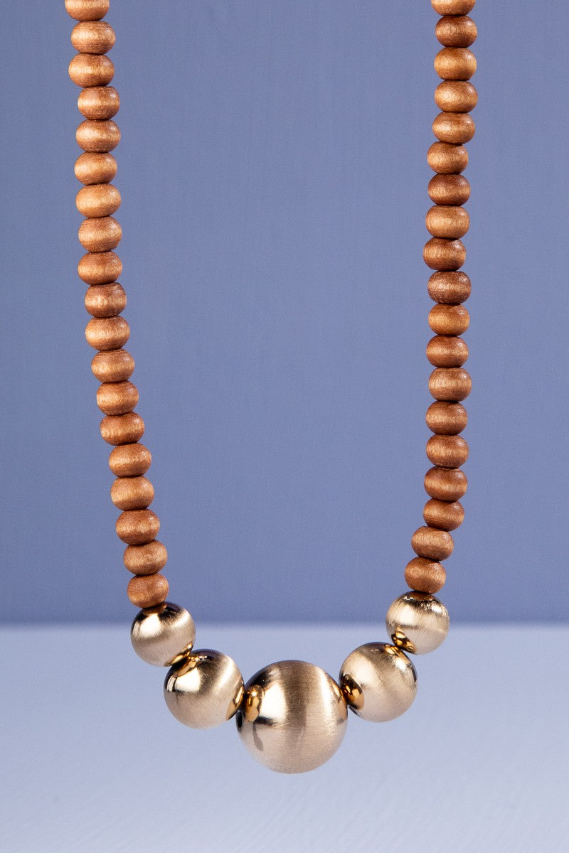 URBANISTA Metal Wood Bead Necklaces in 4 Colors