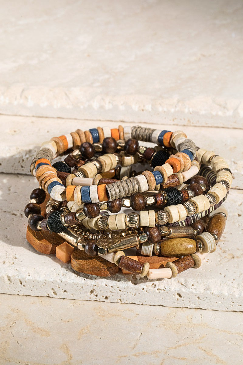 Urbanista Brown Mixed Bead Bracelet Stack