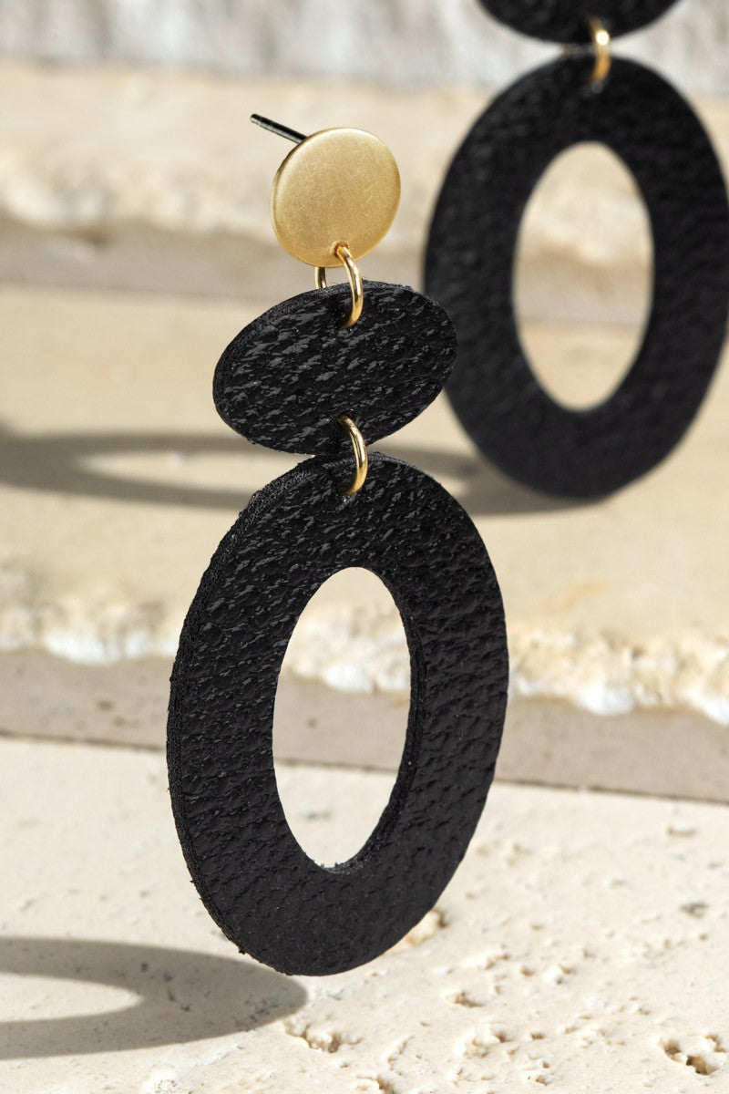 URBANISTA Faux Black Leather Layered Earrings