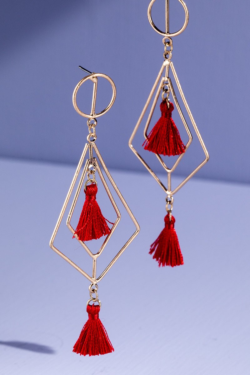 URBANISTA Double Red Tassel Earrings