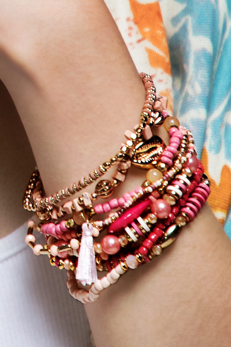 URBANISTA  10 Layered Rose Mixed Bead Stack Bracelets