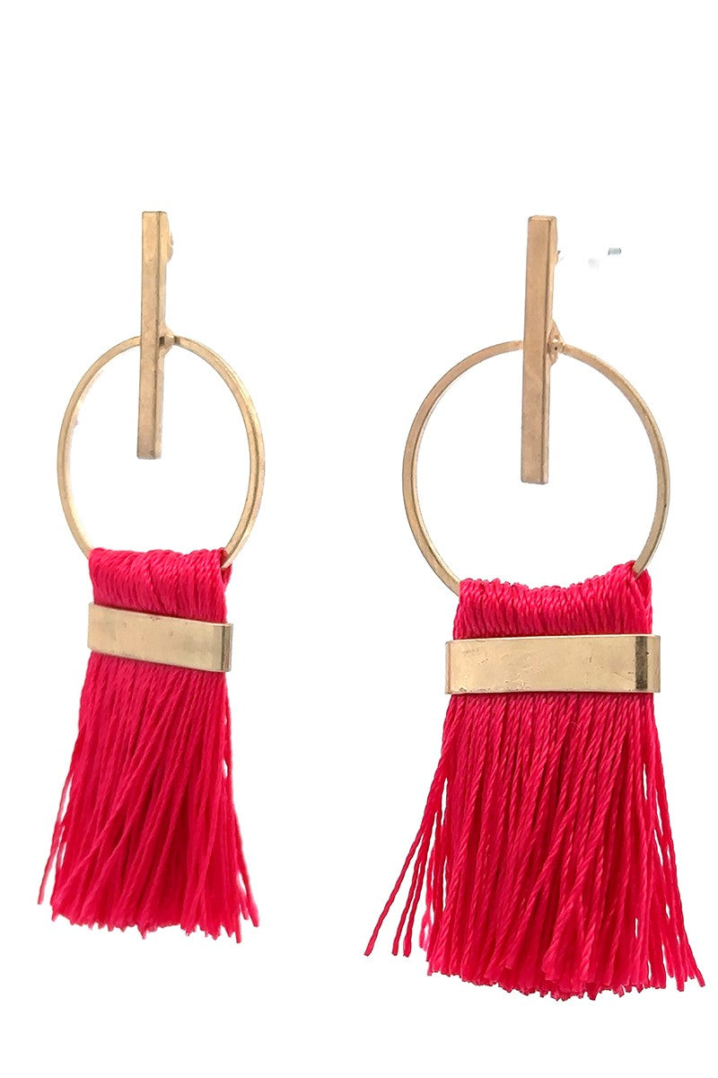 URBANISTA Fuchsia Circle Fringe Earrings