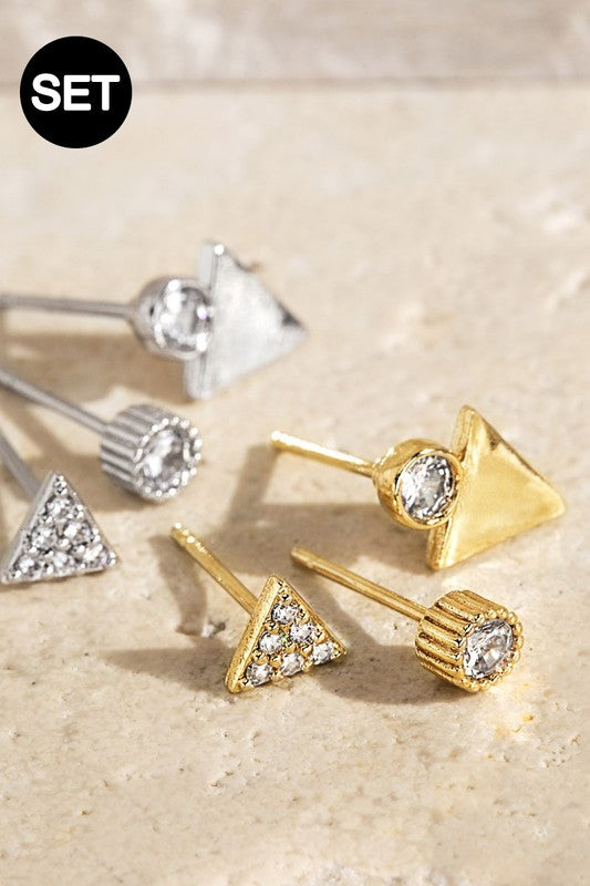 URBANISTA Set of 3 Brass & Cubic Zirconia Earrings