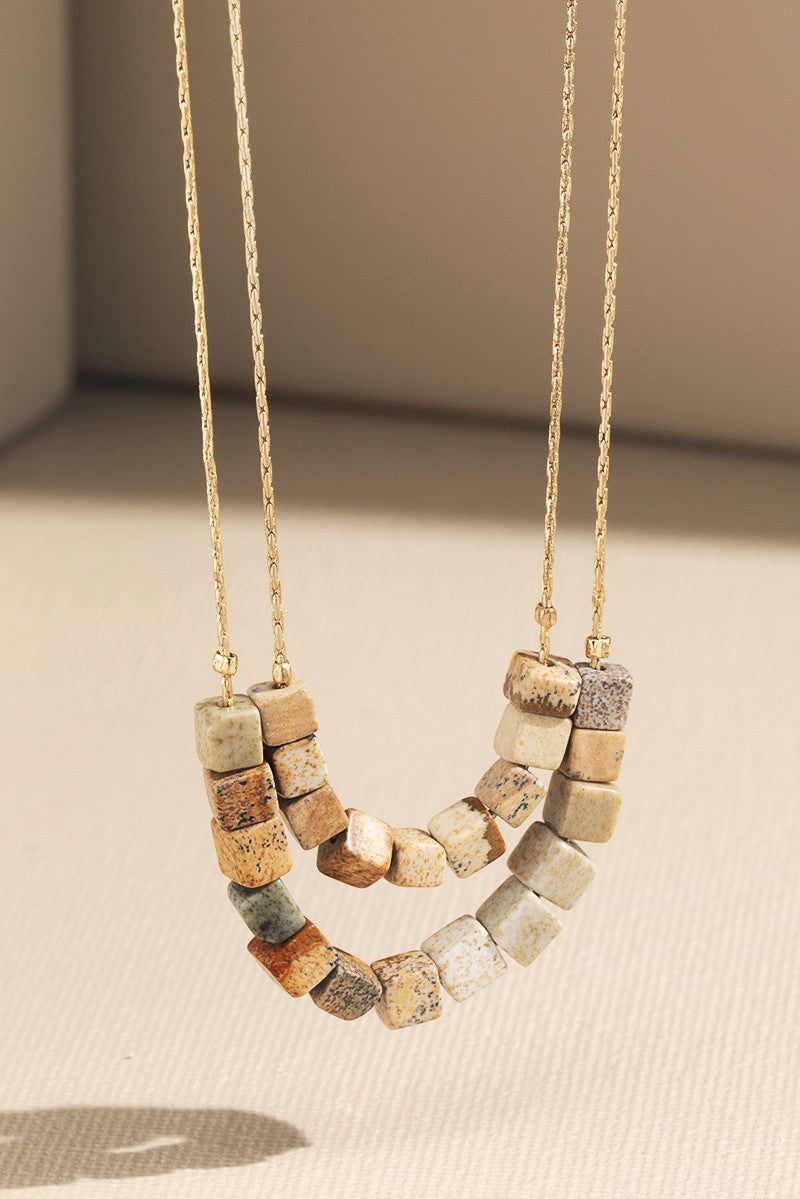 URBANISTA Natural Stone Cube Necklace in 5 Different Colors