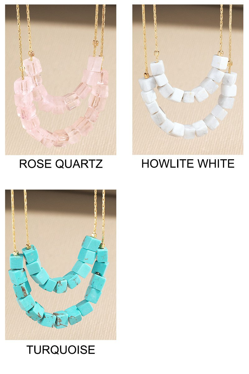 URBANISTA Natural Stone Cube Necklace in 5 Different Colors