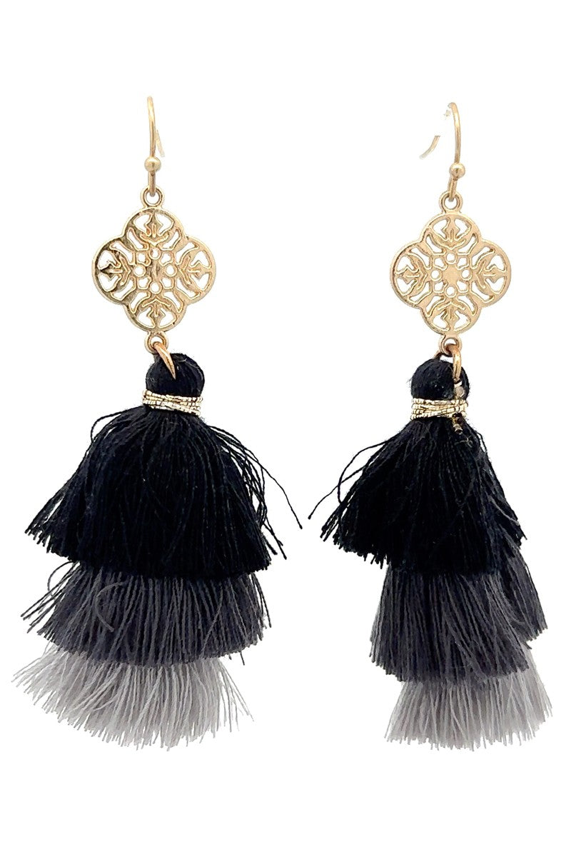 URBANISTA Black/Grey Tassel Earrings