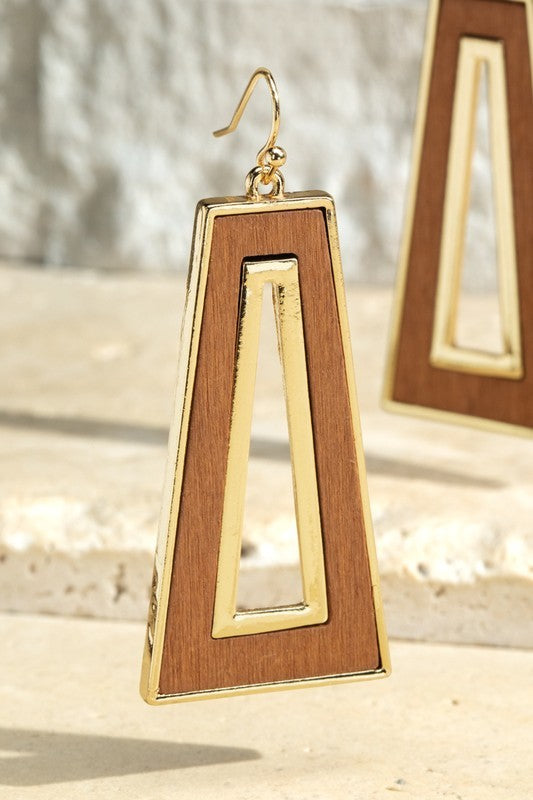 URBANISTA Wood & Metal Geometric Dangle Drop Earrings