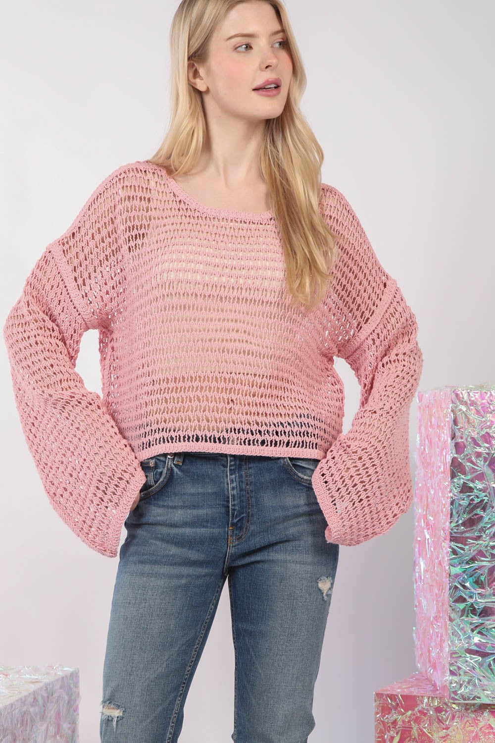 VERY J Oversized Crochet Knit Top