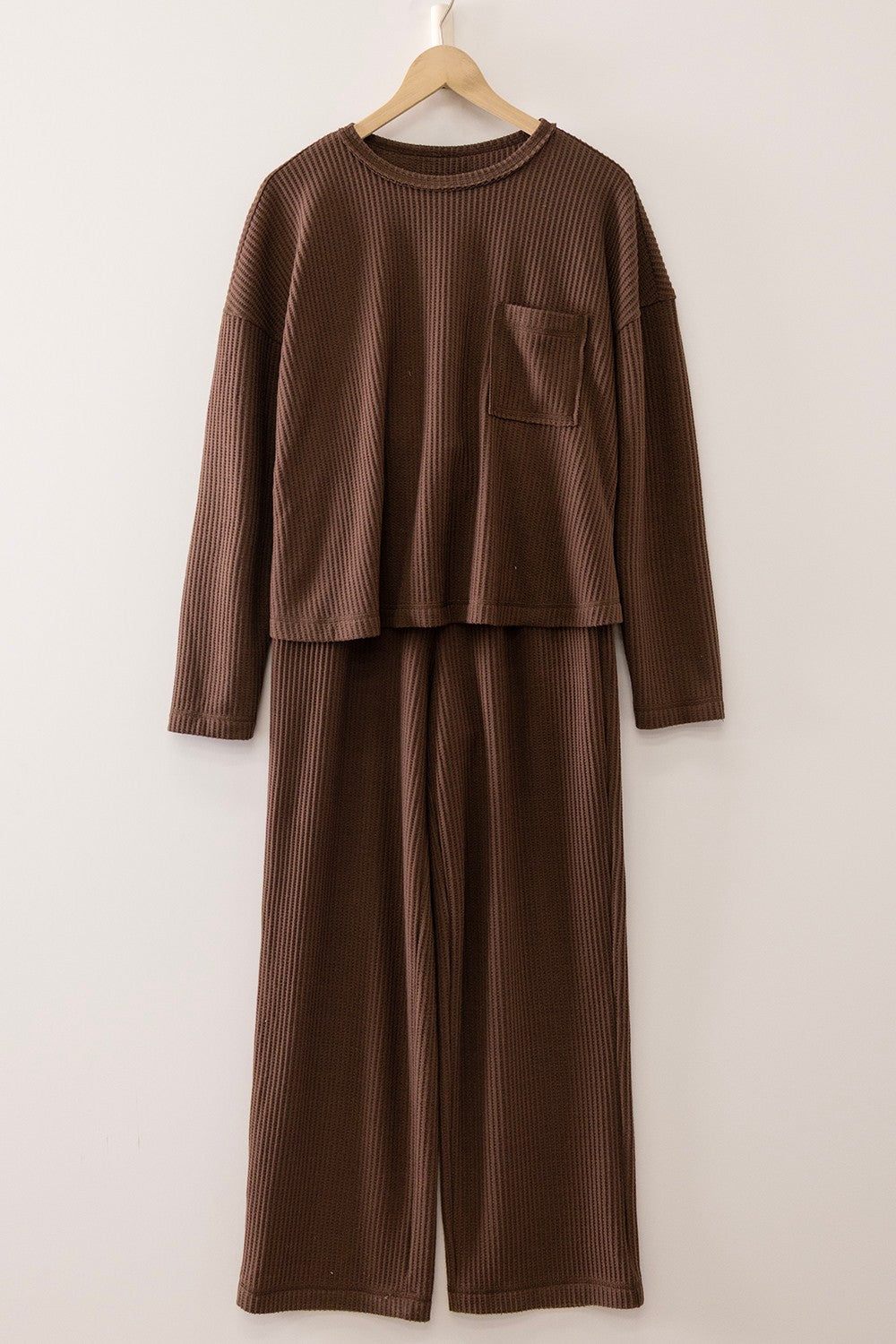 VERY J Cozy Waffle Long Sleeve Lounge Set