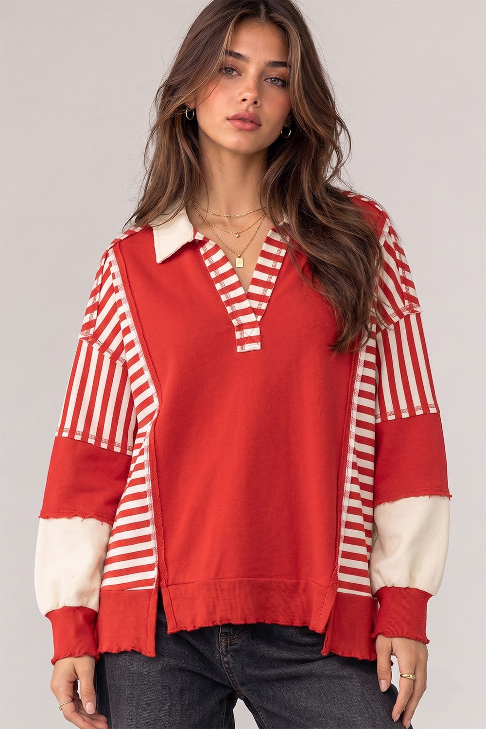 VERY J Vintage Stripe Rugby Sweatshirt