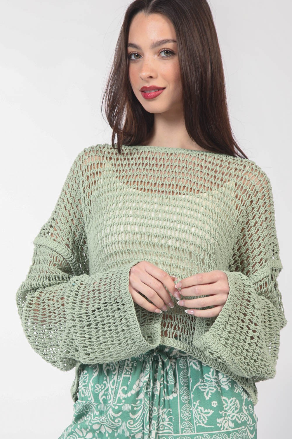 VERY J Oversized Crochet Knit Top