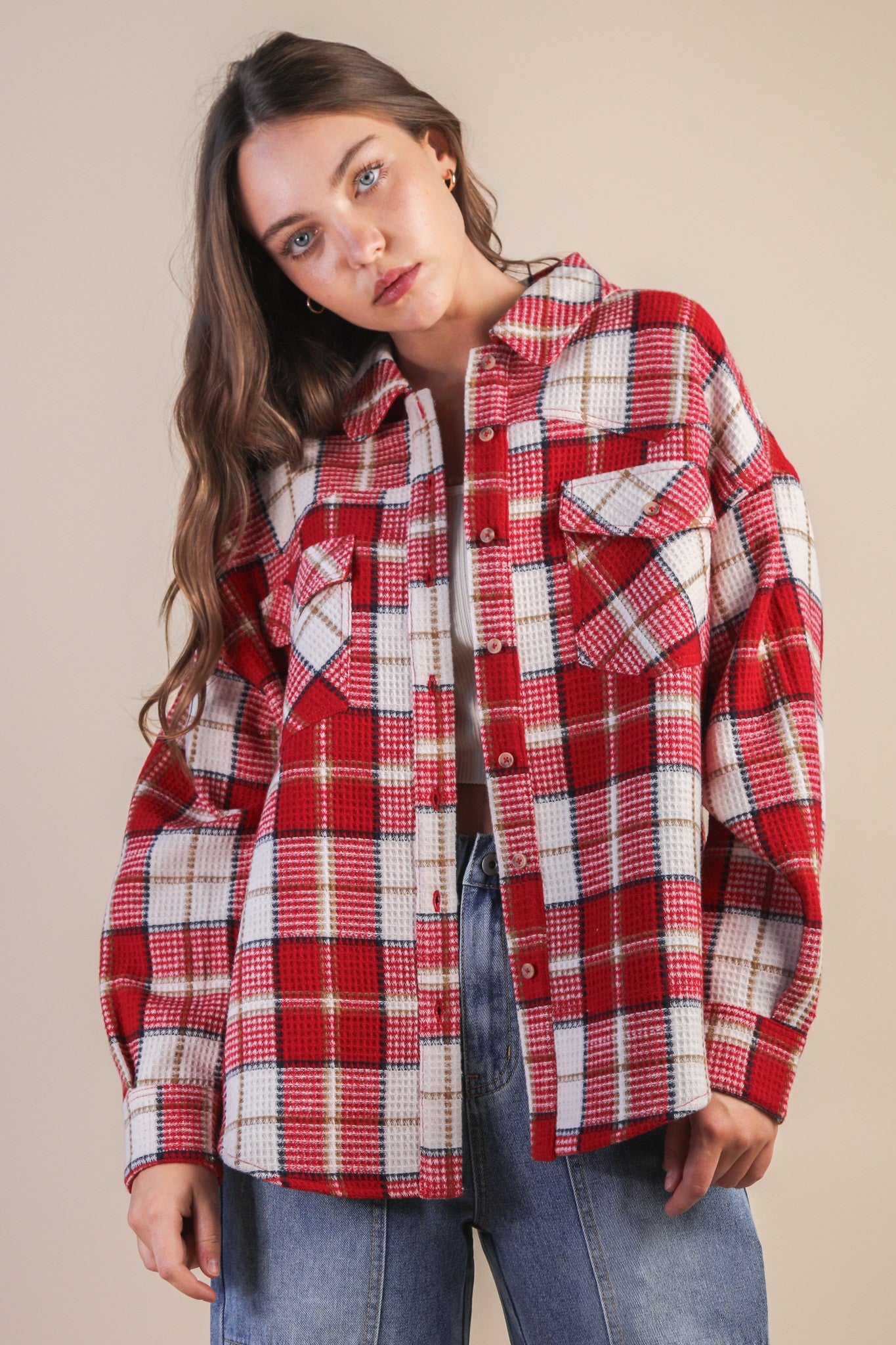 VERY J Oversized Checkered Flannel Shacket Jacket