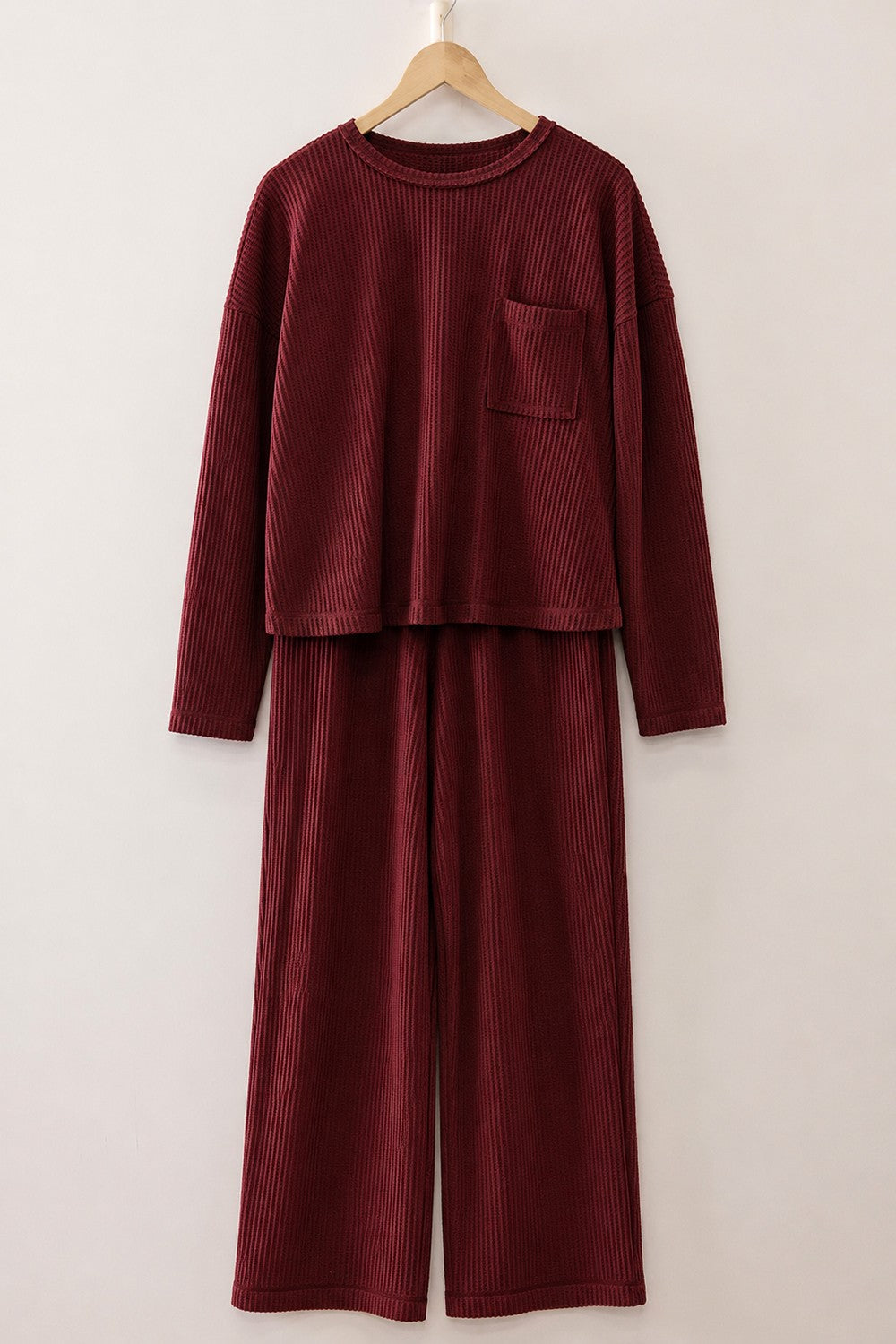 VERY J Cozy Waffle Long Sleeve Lounge Set