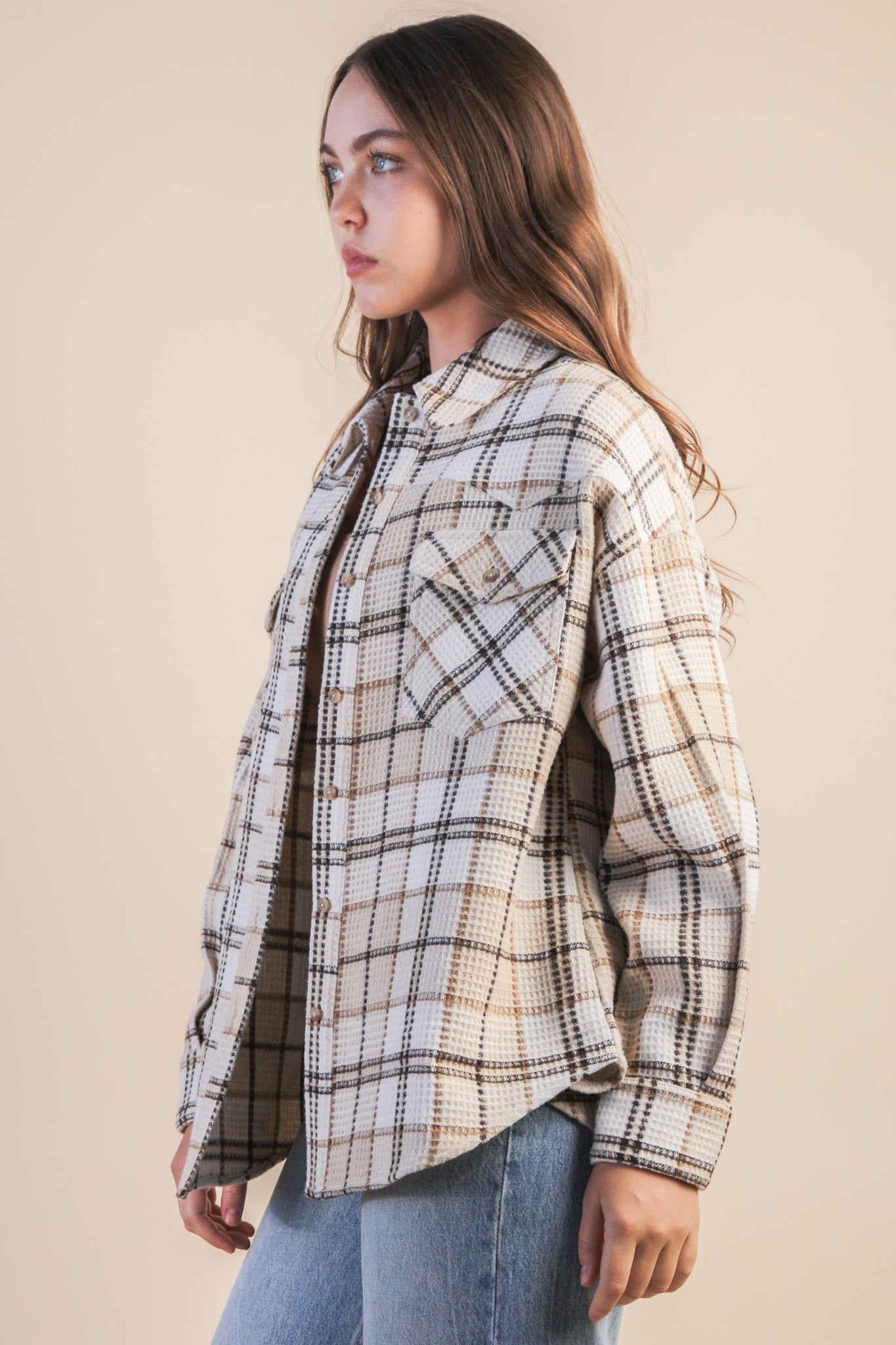 VERY J Oversized Checkered Flannel Shacket Jacket