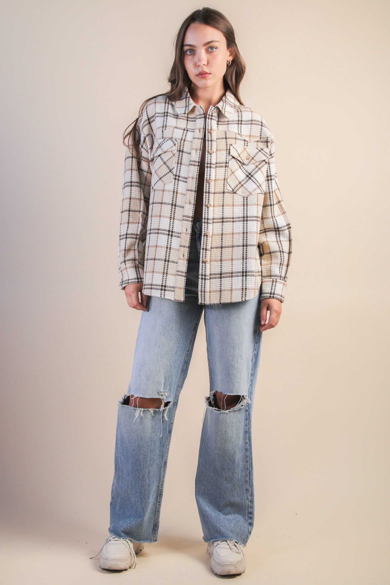 VERY J Oversized Checkered Flannel Shacket Jacket