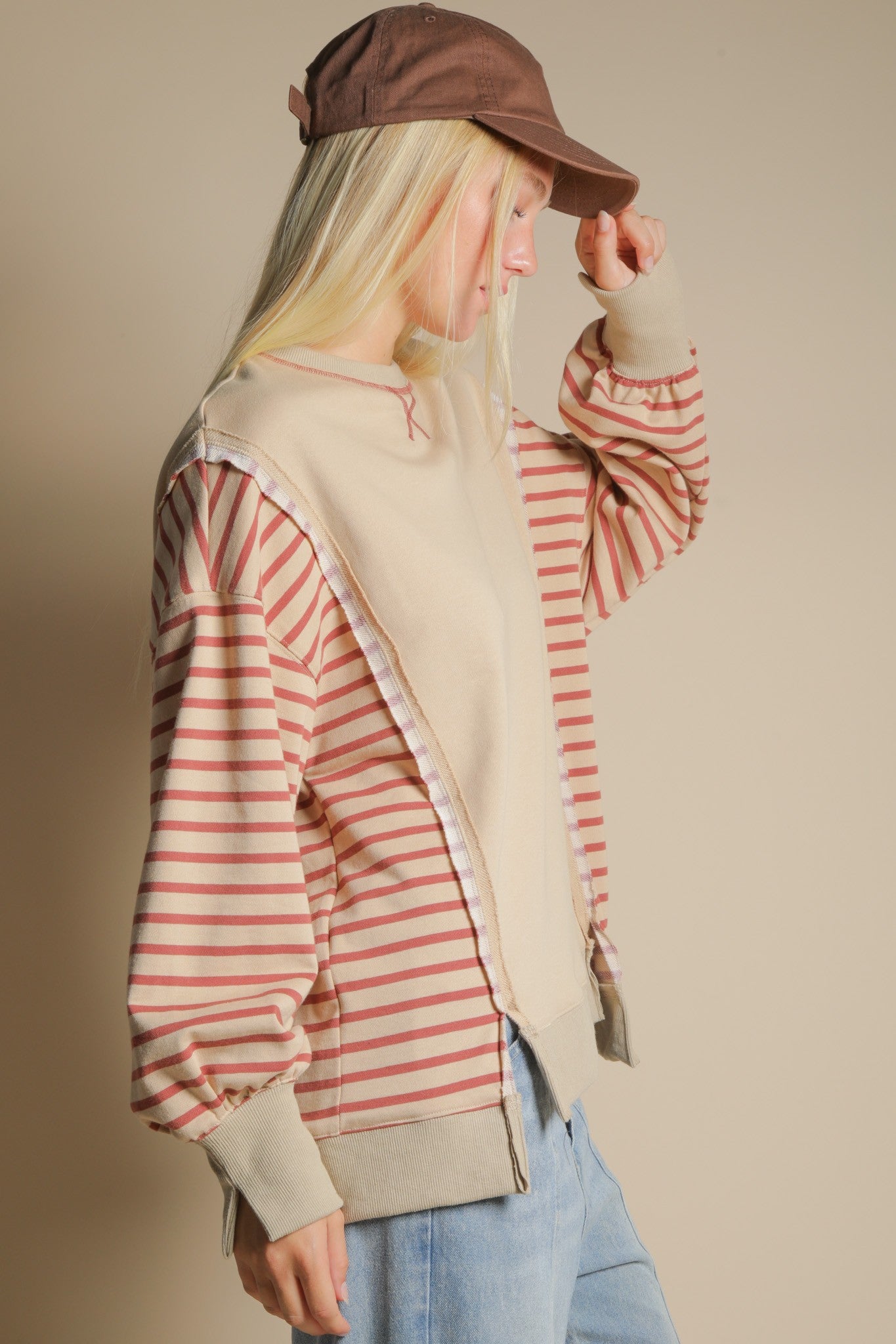 VERY J Plus Size Oversized Striped Casual Knit Top