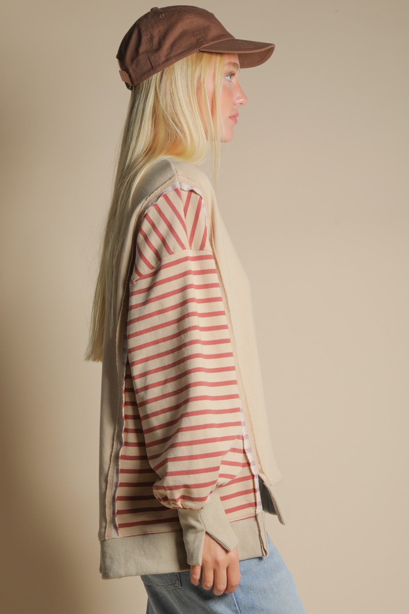 VERY J Plus Size Oversized Striped Casual Knit Top