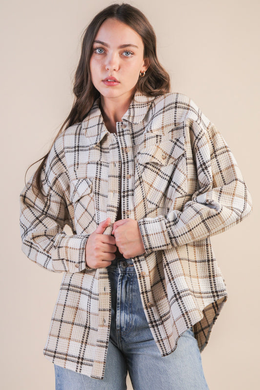 VERY J Oversized Checkered Flannel Shacket Jacket