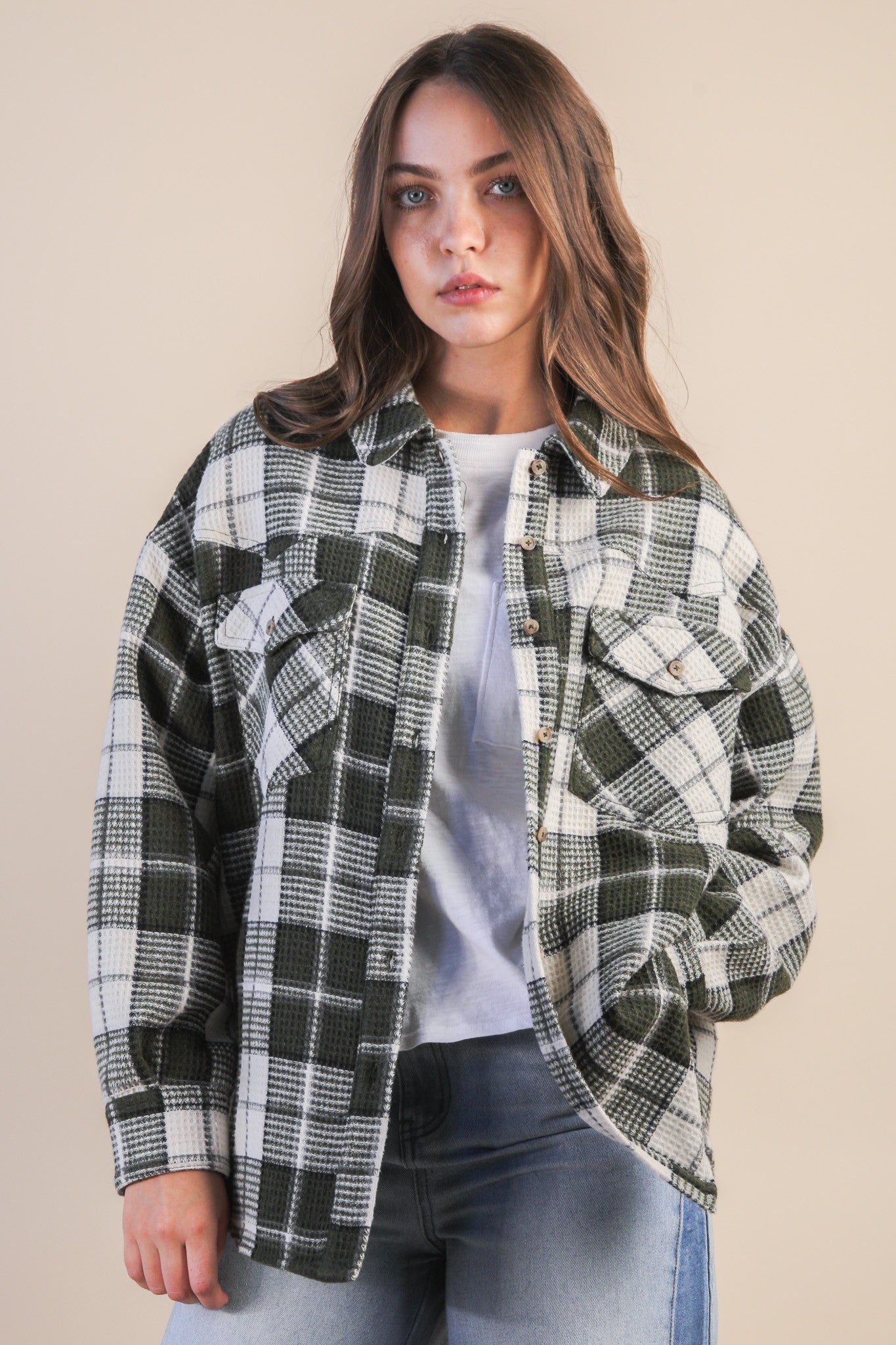 VERY J Oversized Checkered Flannel Shacket Jacket