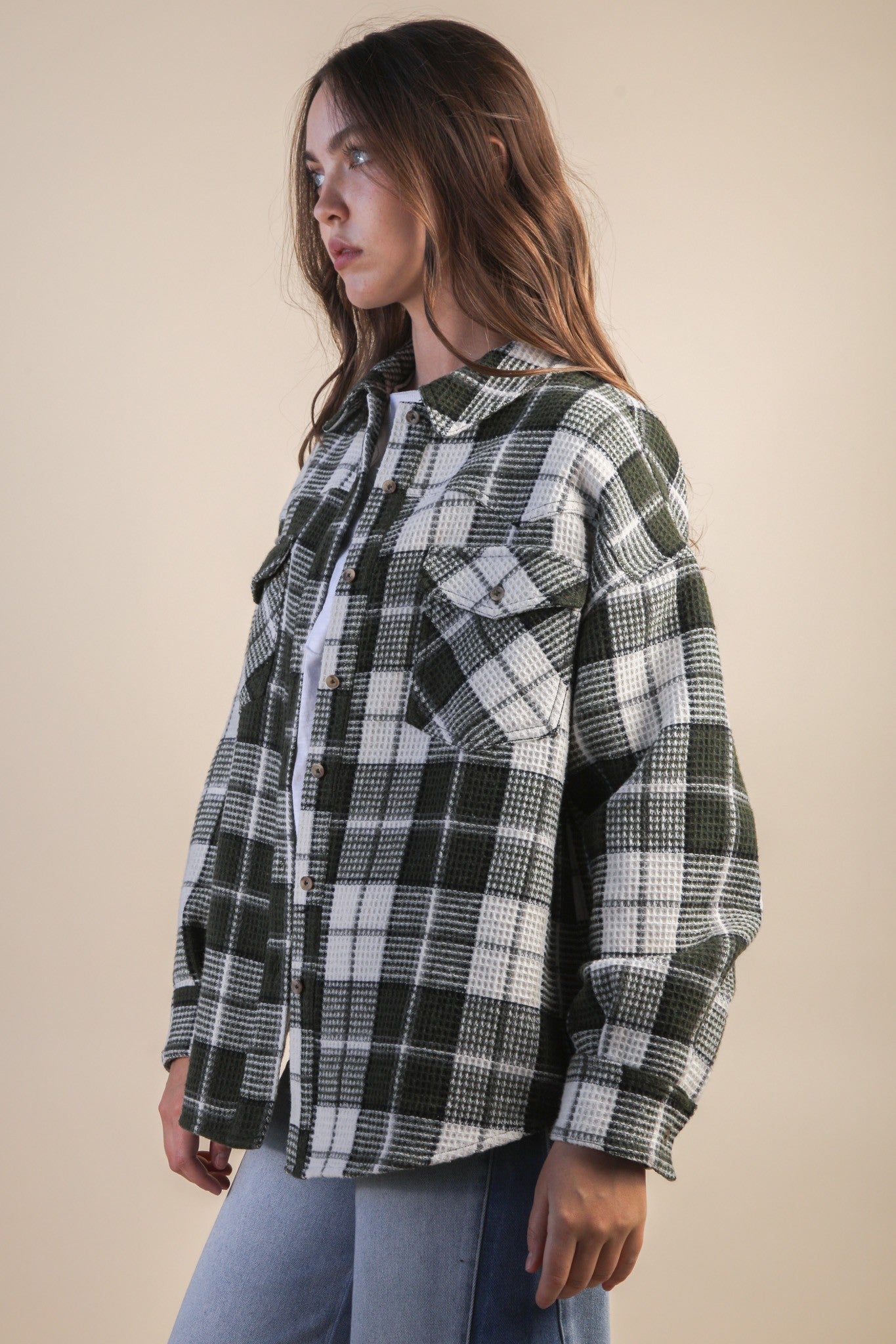 VERY J Oversized Checkered Flannel Shacket Jacket