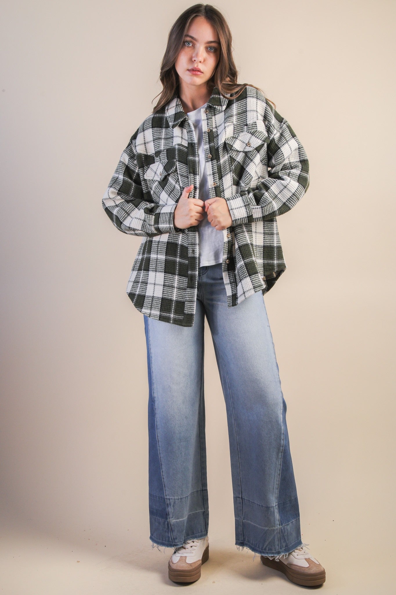 VERY J Oversized Checkered Flannel Shacket Jacket