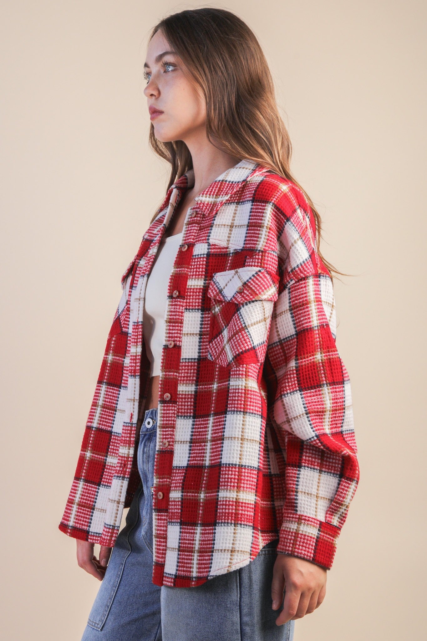 VERY J Oversized Checkered Flannel Shacket Jacket