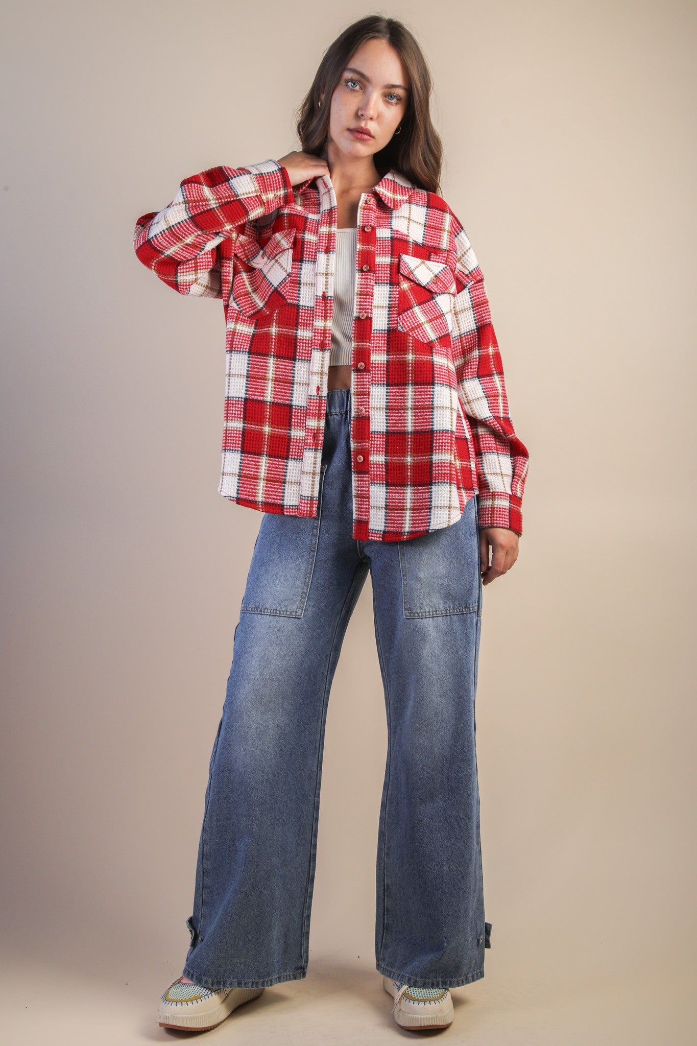 VERY J Oversized Checkered Flannel Shacket Jacket
