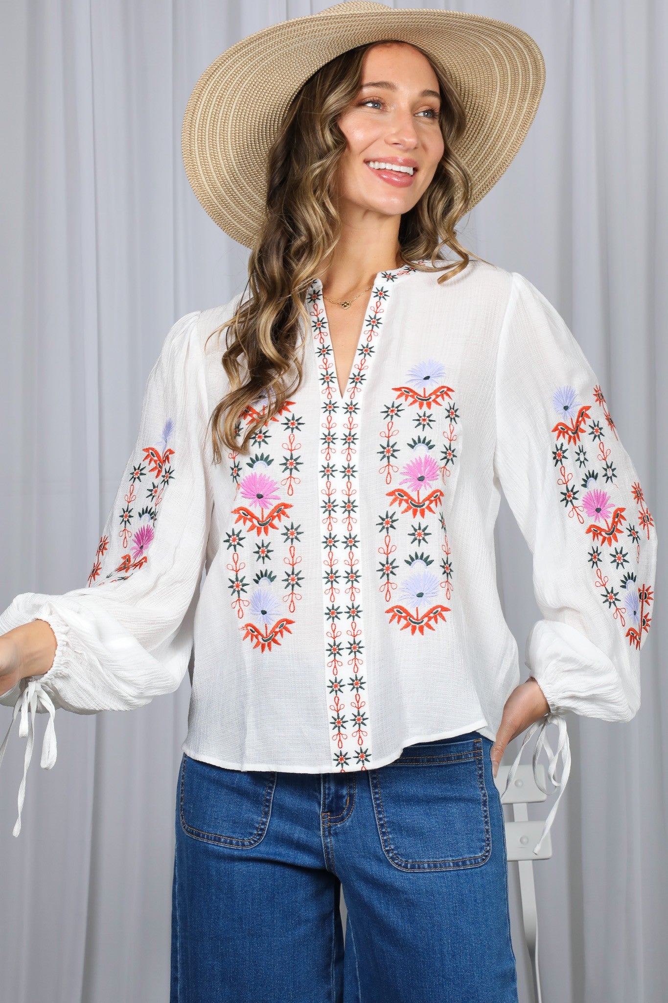 VINE & LOVE Vintage Embroidered Boho Top