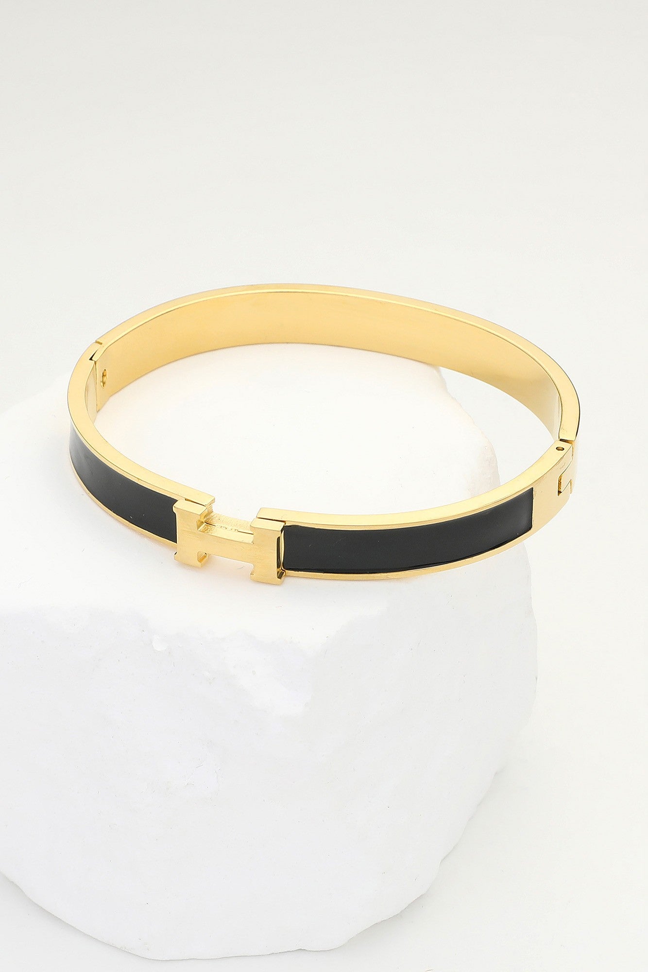 WONA Stainless Steel Monogram H Enamel Hinged Bracelet