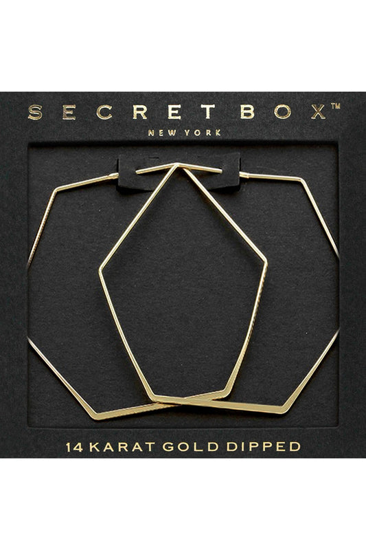 WONA Secret Box 14k Gold Dipped Hexagon Hoop Earrings