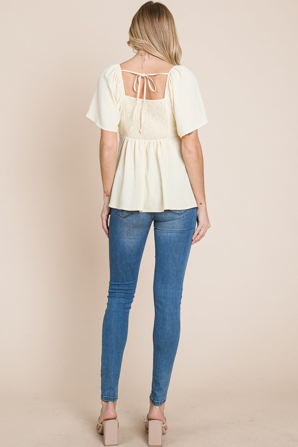 HEYSON Split Neck Crinkle Blouse