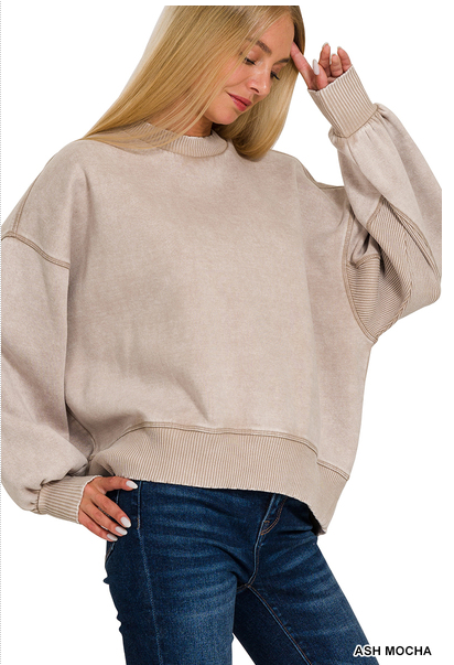 ZENANA Acid Wash Crew Sweatshirt