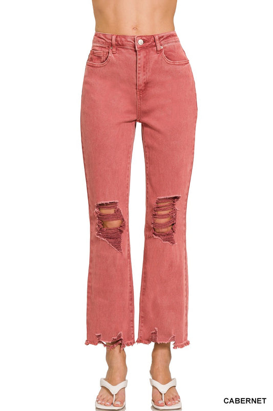 ZENANA Acid Wash High Waist Straight Pants