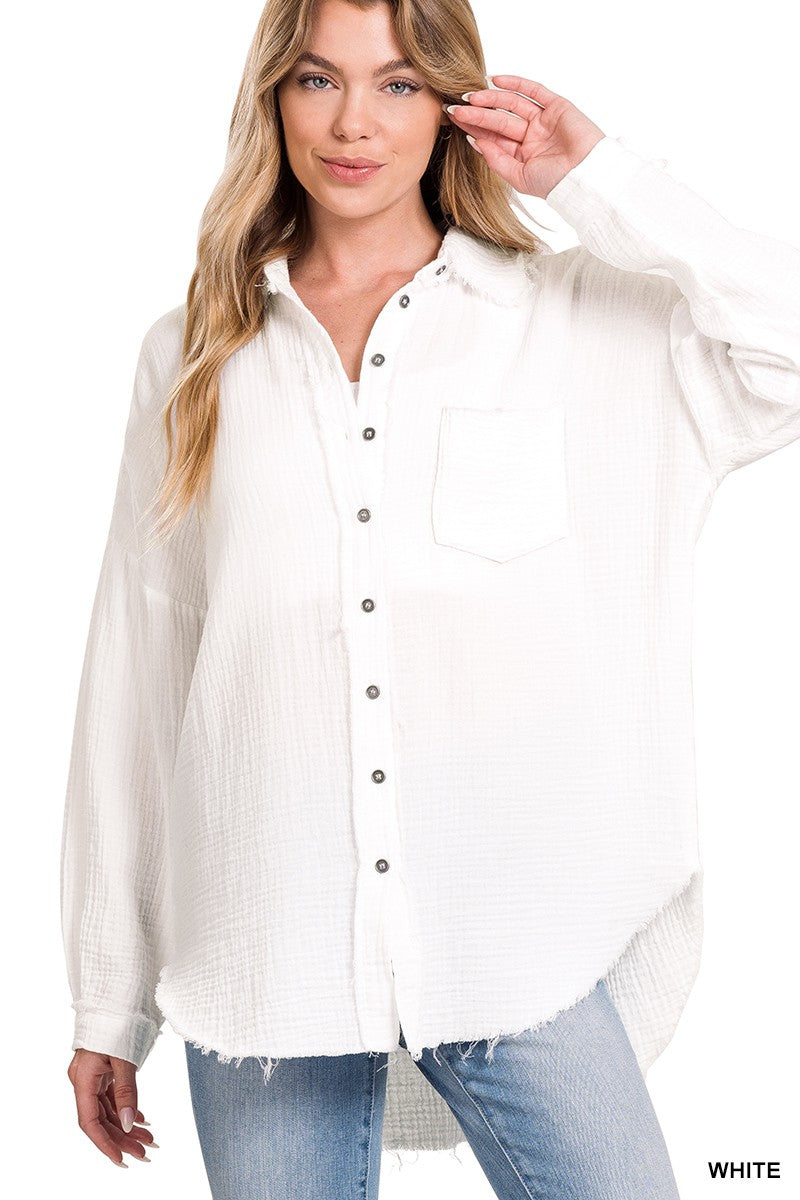 ZENANA Double Gauze Raw Edge Shirt