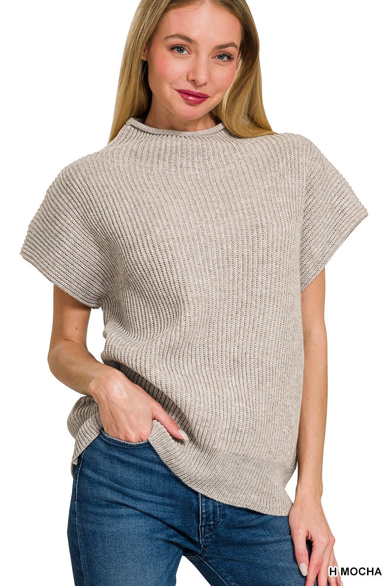 ZENANA Mock Neck Short Sleeve Sweater