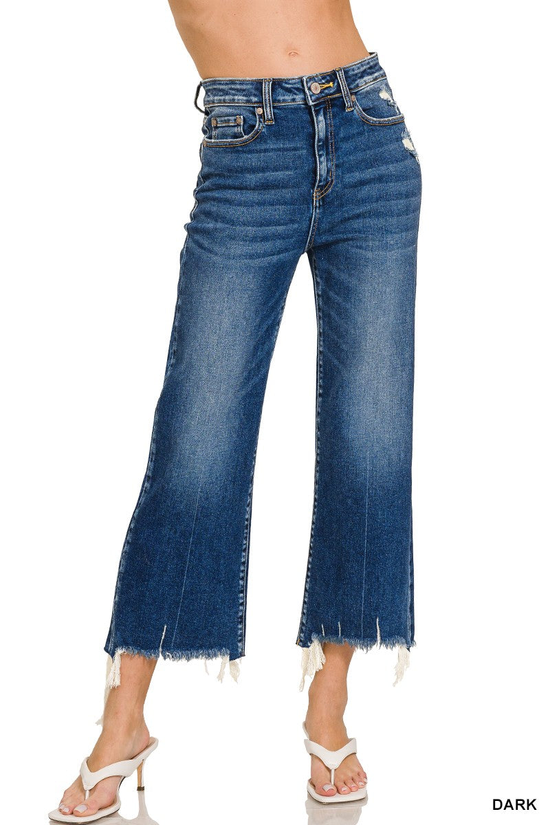 ZENANA Mid Rise Straight Raw Hem Jeans