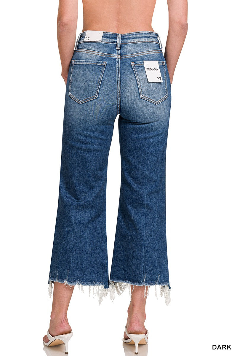 ZENANA Mid Rise Straight Raw Hem Jeans