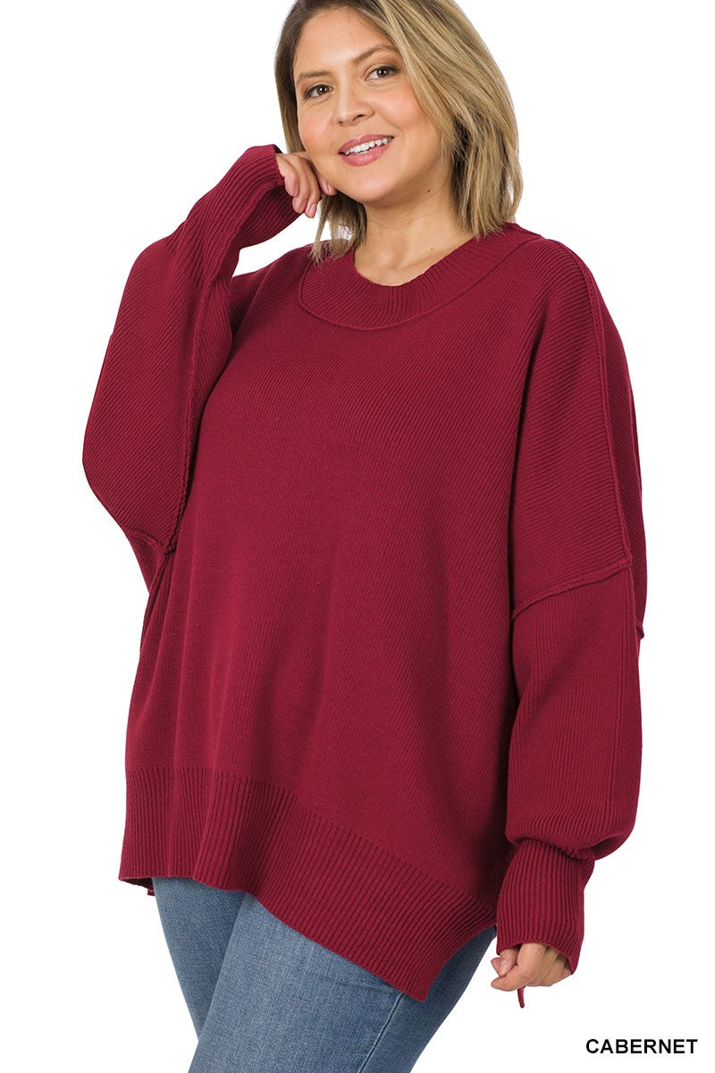 ZENANA Plus Side Slit Oversized Sweater