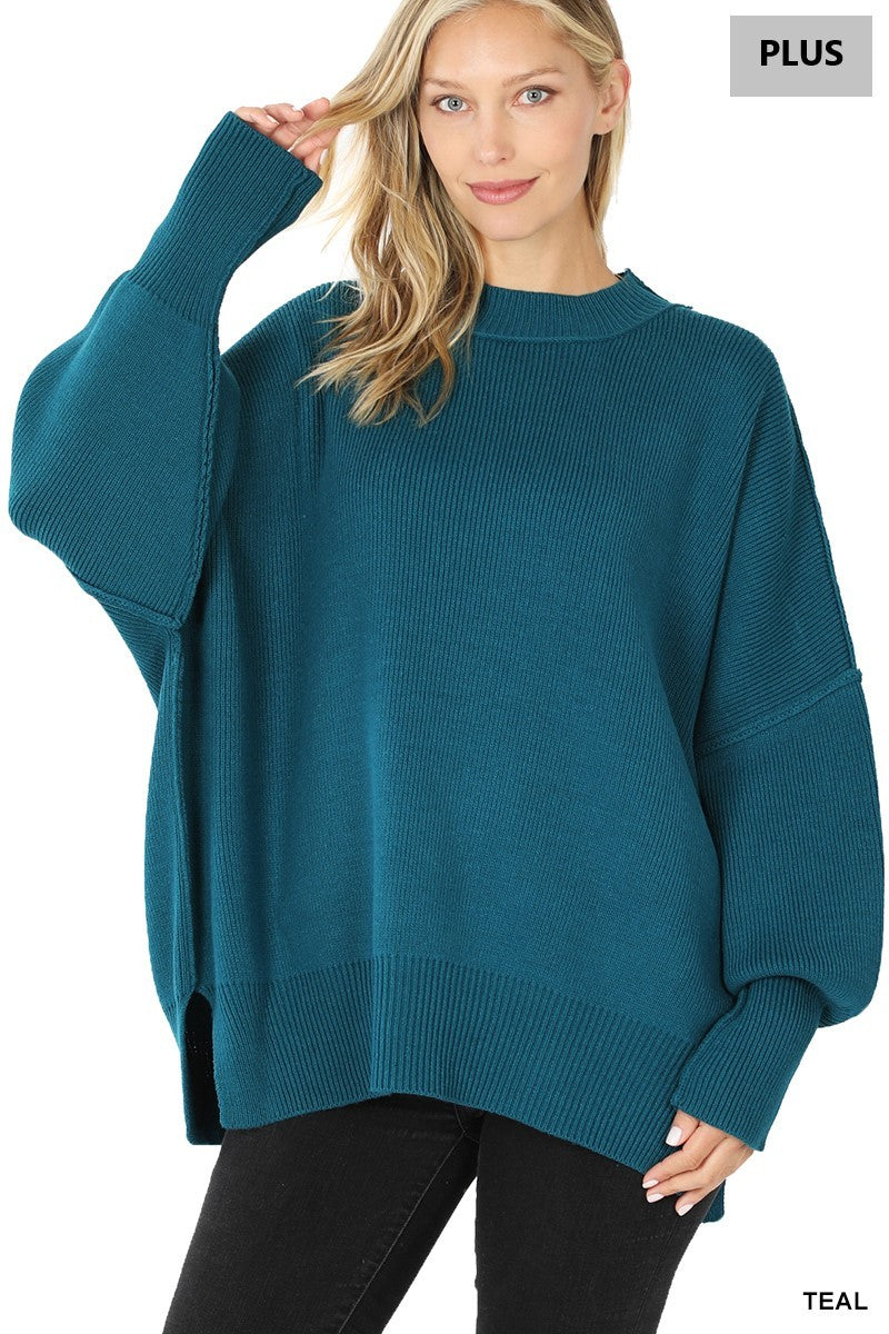 ZENANA Plus Side Slit Oversized Sweater