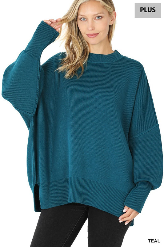 ZENANA Plus Side Slit Oversized Sweater