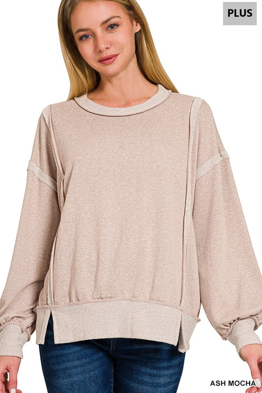 ZENANA Plus Washed Exposed-Seam Sweatshirt