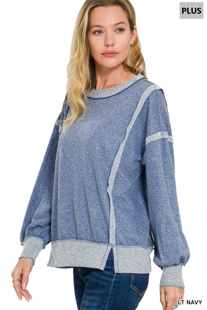 ZENANA Plus Washed Exposed-Seam Sweatshirt