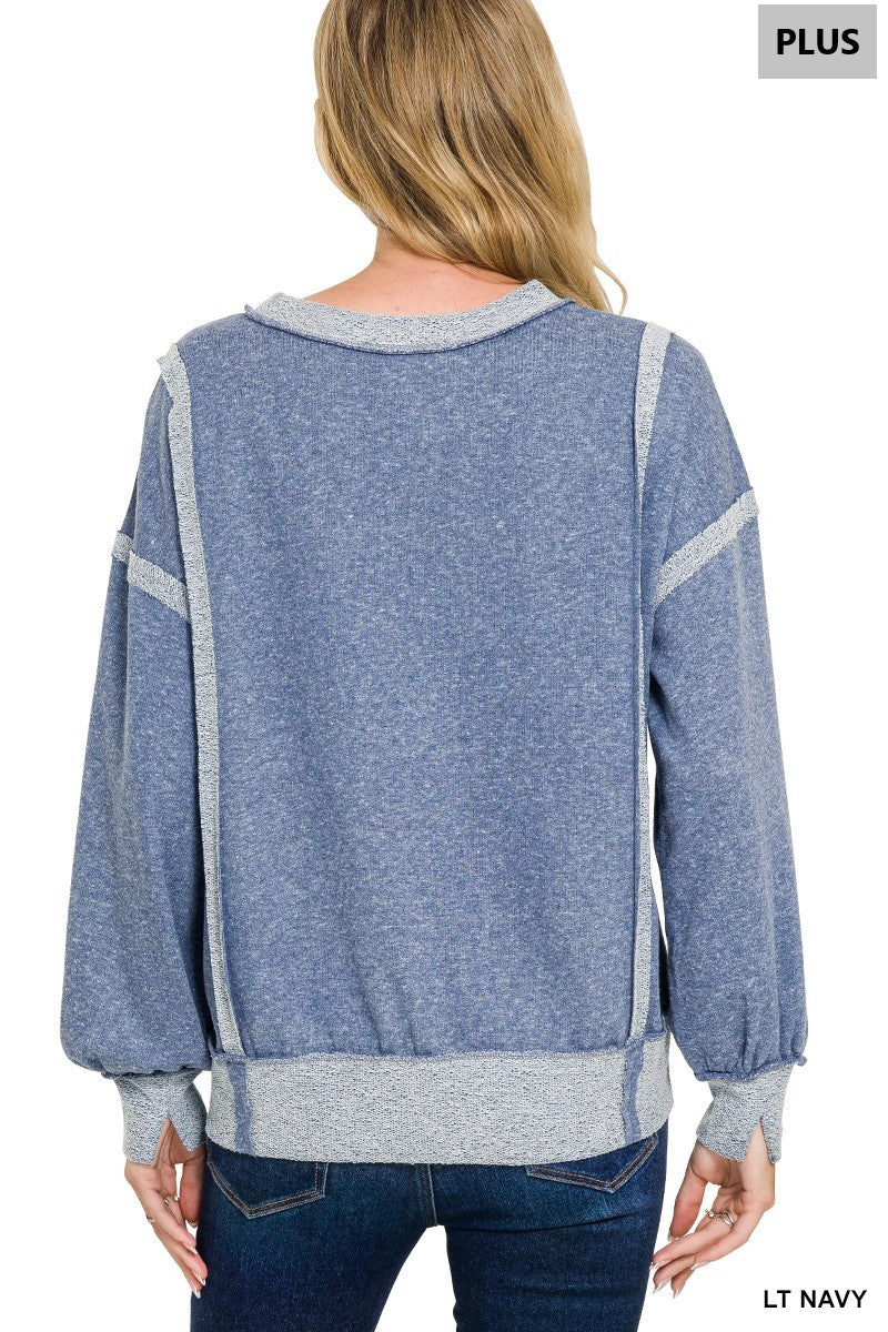 ZENANA Plus Washed Exposed-Seam Sweatshirt