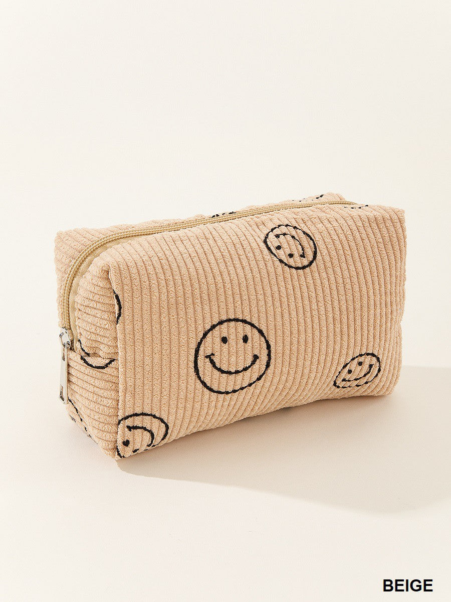 ZENANA Smiley Face Corduroy Makeup Bag Small