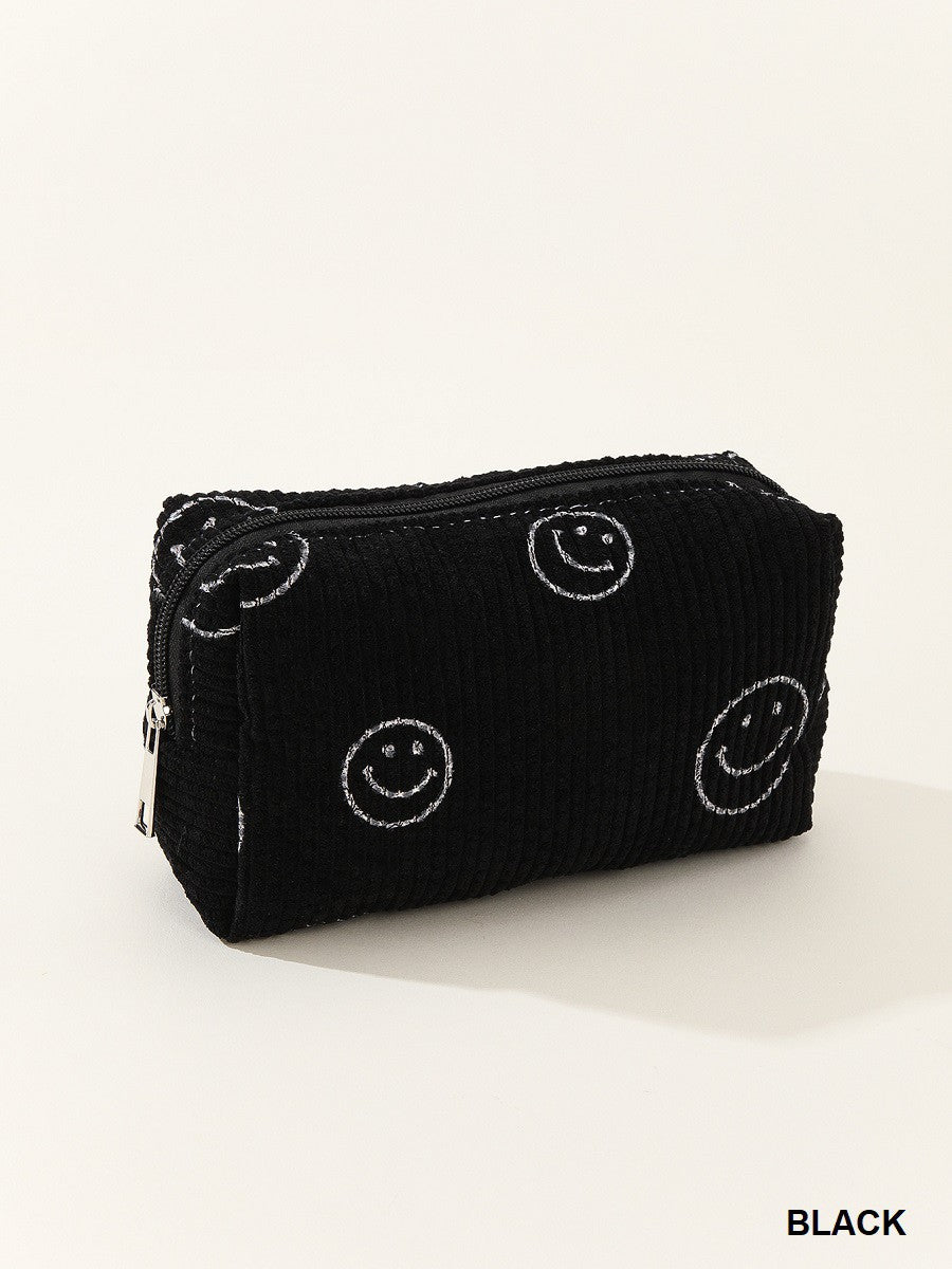 ZENANA Smiley Face Corduroy Makeup Bag Small