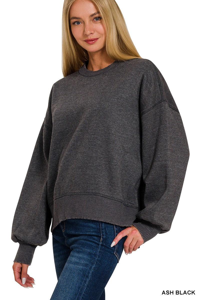 ZENANA Acid Wash Crew Sweatshirt