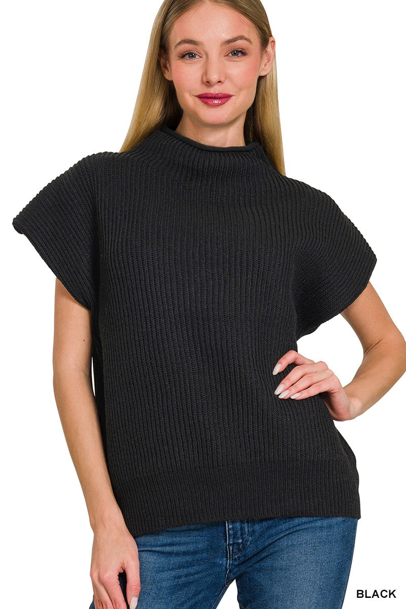 ZENANA Mock Neck Short Sleeve Sweater